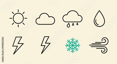 Weather icons sun clouds rain snow wind