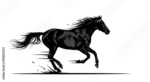 Dynamic Black Horse Galloping with Power and Grace Illustration.