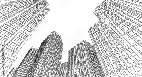 Architectural Perspective - A Low-Angle View of Modern City Skyscrapers.