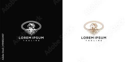 House with Roots Logo Design - Real Estate Nature Growth.