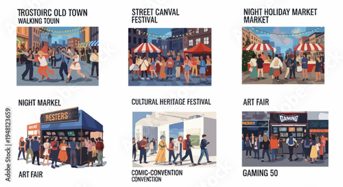 Pixel Art City Festivals and Markets - Old Town, Street, Holiday, Cultural, Art, Gaming