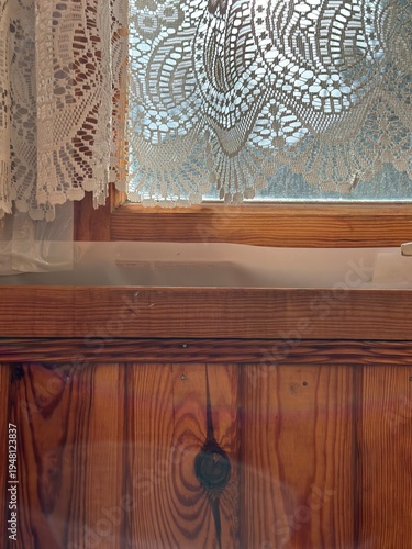 Wallpaper Mural Vintage Lace Curtain Window Wood Frame Interior Traditional Home Textile Folk Craft Nostalgic Torontodigital.ca