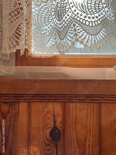 Wallpaper Mural Vintage Lace Curtain Window Wood Frame Interior Traditional Home Textile Folk Craft Nostalgic Torontodigital.ca