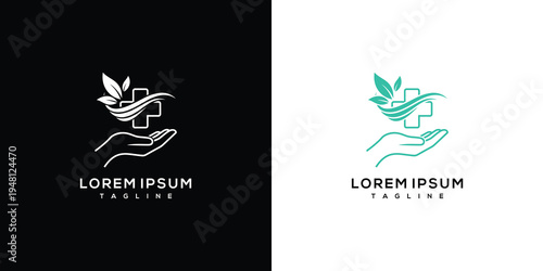 Medical Cross Hand Logo Healthcare Wellness Care Symbol.