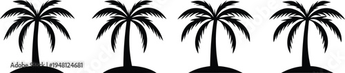 Four black palm tree silhouettes on a white background