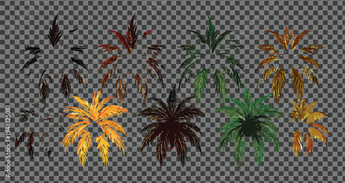 Collection of vibrant palm trees on a transparent background