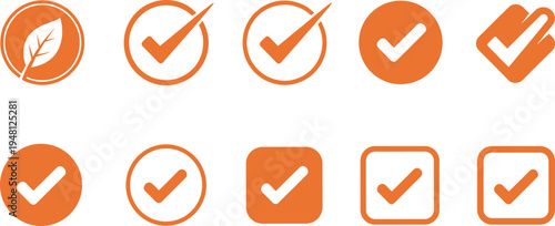 check mark icon set, approval verification tick symbols collection, checklist validation icons, quality approved sign vector design