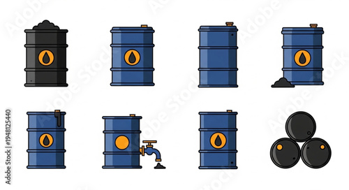 Oil Barrels Collection - Crude Oil Industry and Energy Resources.
