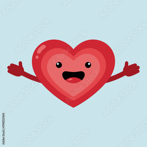 Cartoon Heart Character with Happy Expression.