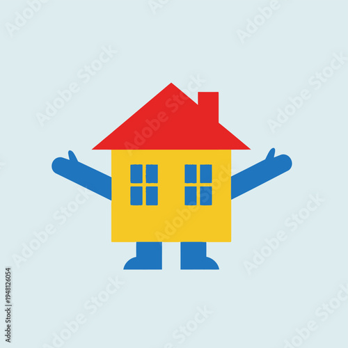 Cartoon House Character with Red Roof.