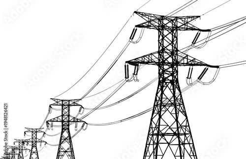 Fotografía High voltage electricity transmission towers, industrial power grid infrastructu
