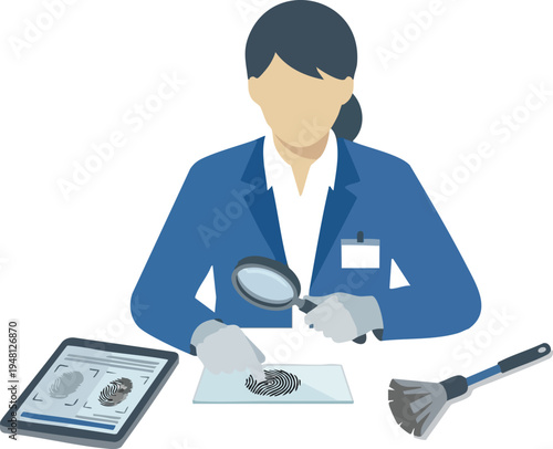 Female forensic scientist analyzing fingerprint evidence vector