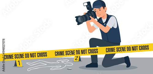 Forensic Photographer Taking Photos at a Crime Scene Vector