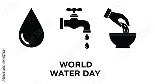 World water day logo with water droplet faucet and hand