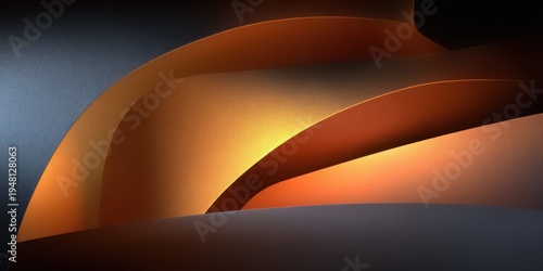 Abstract flowing waves of warm orange and gold light with dark textured background