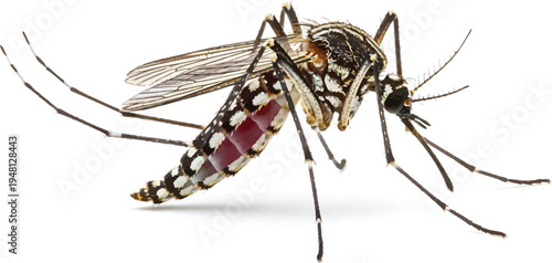 Mosquito with Blood Filled Abdomen on White Background