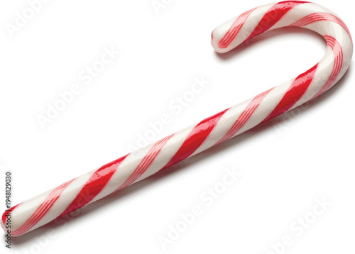 Red and White Striped Candy Cane on White Background