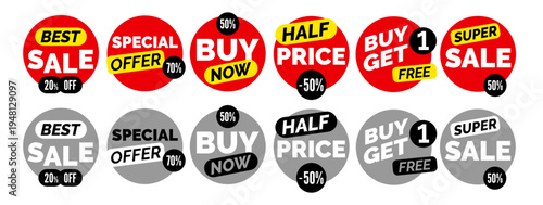sale circle stickers labels set promotion design vector illustration