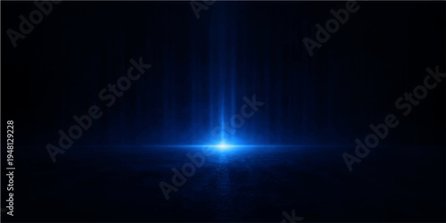 A dark digital wallpaper design featuring a blue abstract background with motion rays and an aurora glow of energy against a black night sky backdrop