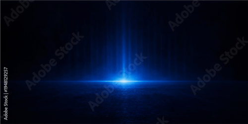 A motion design wallpaper featuring an abstract blue light loop with digital energy rays and bright aurora flares glowing against a dark space backdrop