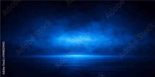 A dark blue night sky filled with storm clouds and a bright moon creates a dramatic nature backdrop over the deep sea with textures of lightning and smoke