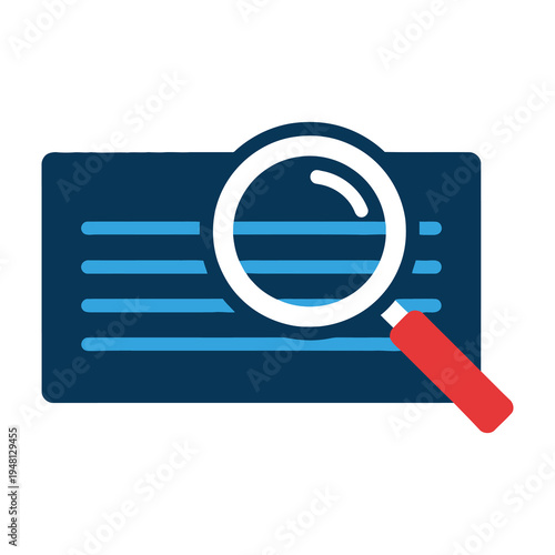 Magnifying glass examines document for research and verification