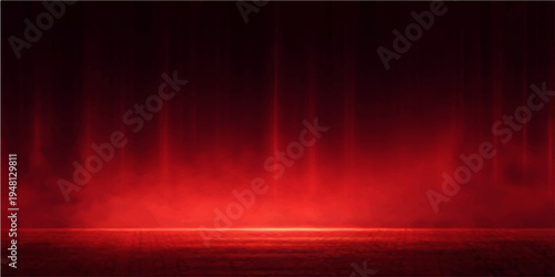 Abstract red stage curtains featuring a digital wave design with a bright glow and dark texture create a colorful motion pattern on this vector backdrop illustration