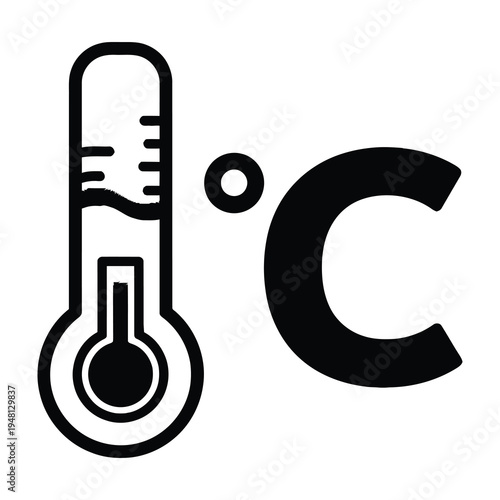 Modern thermometer icon displaying temperature in celsius for weather apps