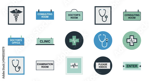 Collection of Medical Clinic Signs and Symbols in Various Styles.