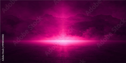 An abstract purple and light background with rays merging into a sunset cloudscape of orange and blue nature colors under heavenly sunlight