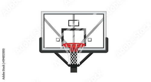 A flat cartoon style illustration of a basketball hoop and backboard