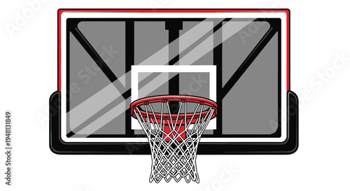 A cartoon illustration of a basketball hoop and backboard