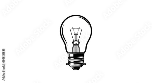 Detailed Line Art of a Classic Incandescent Light Bulb.