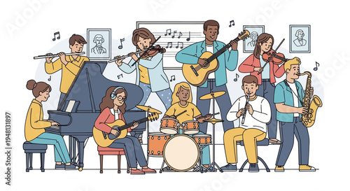 Diverse Orchestra Ensemble Playing Music Together