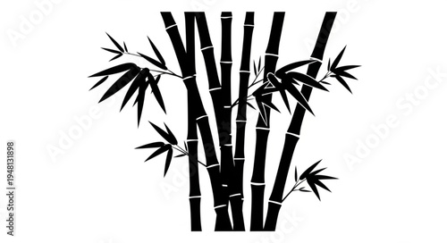 Elegant Bamboo Stalks and Leaves Silhouette Illustration.