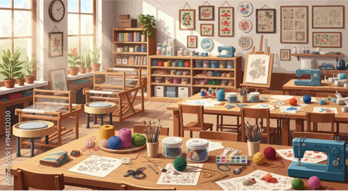 Art and Craft Studio: Sewing, Pottery, Painting Supplies, and Creative Workspace