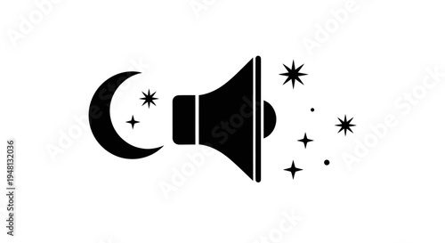Black Silhouette of a Speaker with Crescent Moon and Stars.