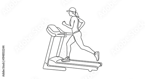 Line drawing of a woman running on a treadmill for exercise