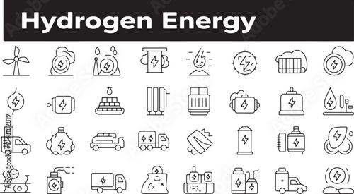 Collection of line representing hydrogen energy production storage and transportation