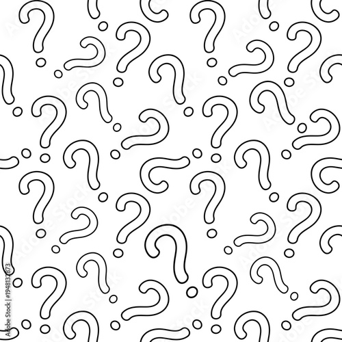 Quiz seamless vector pattern. Question marks, doubt, faq background. Simple endless repeating motif. Poll, survey, interrogation, query background. Vector illustration.