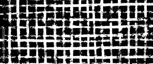 Black and white grid pattern with rough textured lines and square openings