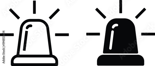 Vector illustration of two stylized emergency siren icons, one outlined and one solid, symbolizing alert, warning, danger, safety, and public emergency design elements.