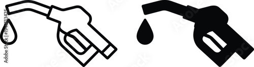 Vector illustration of two stylized fuel pump nozzle icons, one outlined and one solid, symbolizing gasoline, energy, transportation, fuel station, and environmental design elements.