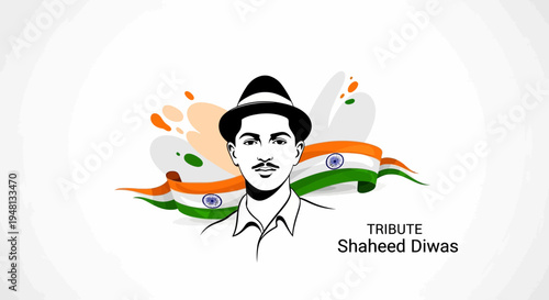 Illustration of a patriotic silhouette character paying tribute on Shaheed Diwas with Indian flag colors and text in a vector graphic