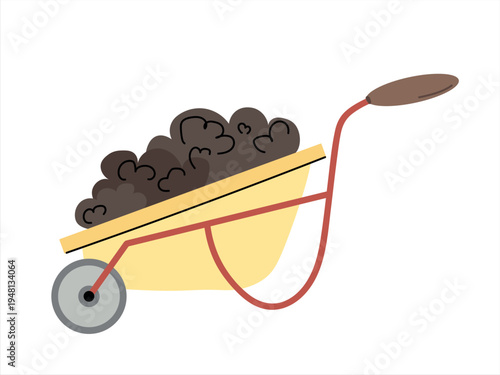 Garden Wheelbarrow Filled with Soil Flat Vector Illustration