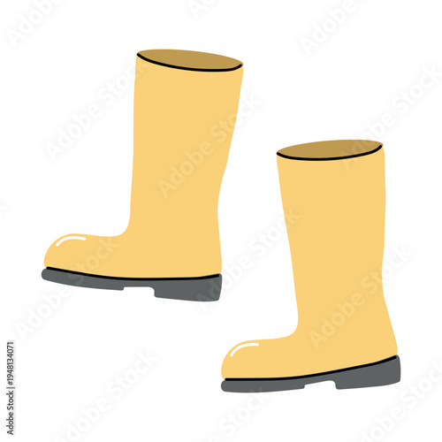 Yellow Rubber Rain Boots Flat Vector Illustration