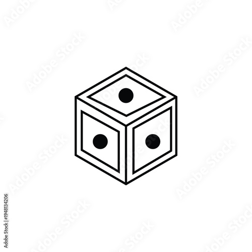 Minimalist 3D Isometric Dice Vector Icon Outline.