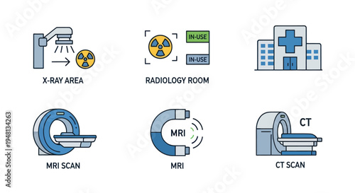 Medical Imaging Technology Icons: X-Ray Radiology MRI CT Scans.