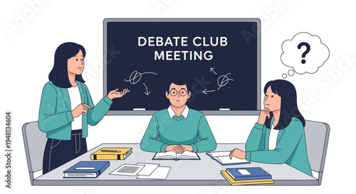 Debate Club Meeting: Students learning argumentation and critical thinking