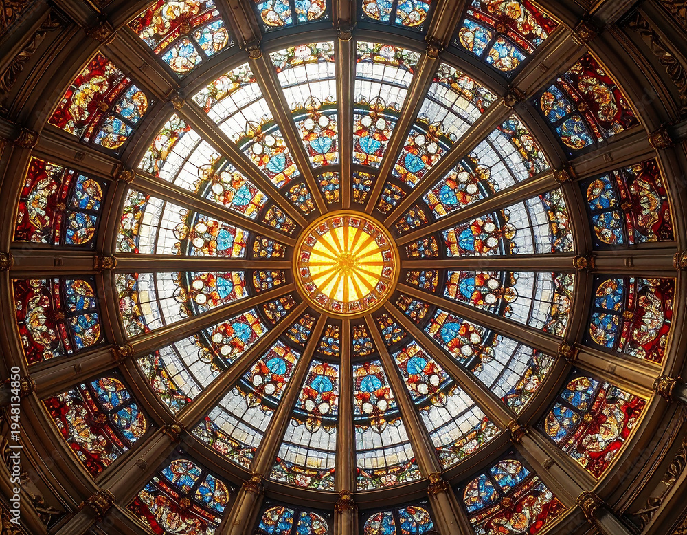 Obraz premium Ornate Circular Stained Glass Dome Ceiling
